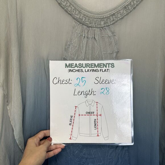 Chico’s Kimono Top Poncho Ombré Blue Sheer Cover Up Kaftan Blouse Beaded M/L - Picture 6 of 8